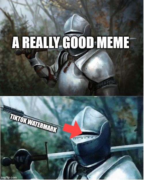 Knight with arrow in helmet | A REALLY GOOD MEME; TIKTOK WATERMARK | image tagged in knight with arrow in helmet | made w/ Imgflip meme maker