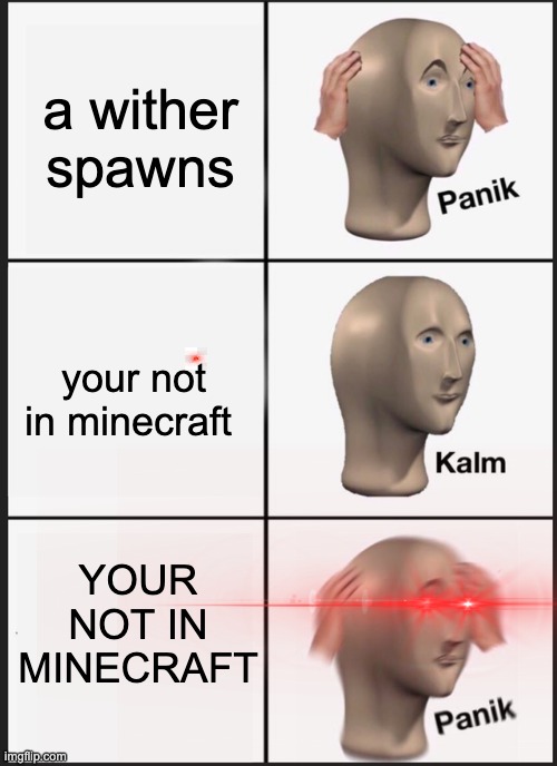 Panik Kalm Panik | a wither spawns; your not in minecraft; YOUR NOT IN MINECRAFT | image tagged in memes,panik kalm panik | made w/ Imgflip meme maker