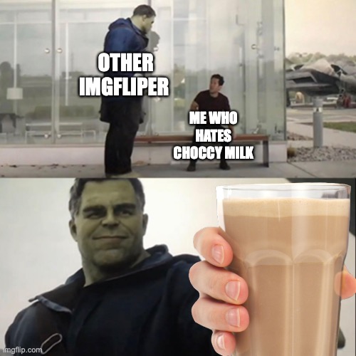 (cries) i had 99999999 choccy milks pls make it stop! | OTHER IMGFLIPER; ME WHO HATES CHOCCY MILK | image tagged in choccy milk,why are you reading this,stop reading the tags,i said stop it | made w/ Imgflip meme maker