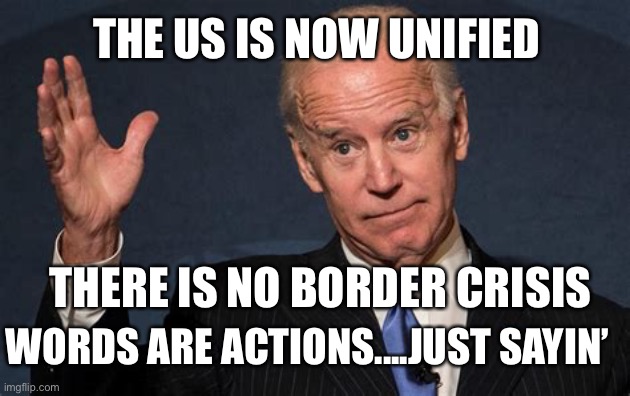 Talk, talk talk, Democrat accomplishments. | THE US IS NOW UNIFIED; THERE IS NO BORDER CRISIS; WORDS ARE ACTIONS....JUST SAYIN’ | image tagged in biden s chin,loser,incompetence,biden | made w/ Imgflip meme maker