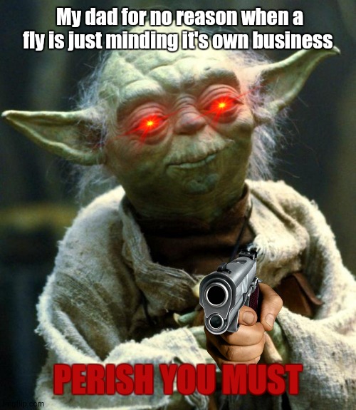 Star Wars Yoda Meme | My dad for no reason when a fly is just minding it's own business; PERISH YOU MUST | image tagged in memes,star wars yoda | made w/ Imgflip meme maker