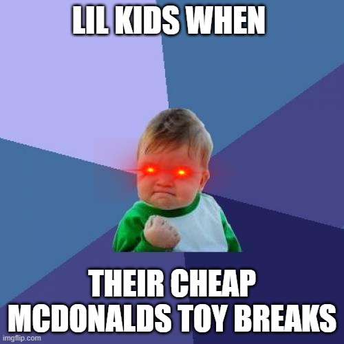 Success Kid Meme | LIL KIDS WHEN; THEIR CHEAP MCDONALDS TOY BREAKS | image tagged in memes,success kid | made w/ Imgflip meme maker