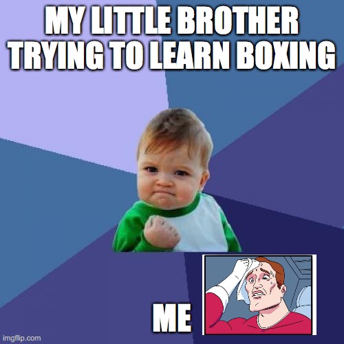 Success Kid | MY LITTLE BROTHER TRYING TO LEARN BOXING; ME | image tagged in memes,success kid | made w/ Imgflip meme maker