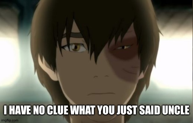 Zuko Feelings Hurt | I HAVE NO CLUE WHAT YOU JUST SAID UNCLE | image tagged in zuko feelings hurt | made w/ Imgflip meme maker