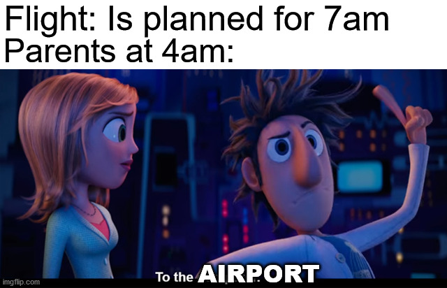 To the computer | Flight: Is planned for 7am; Parents at 4am:; AIRPORT | image tagged in to the computer | made w/ Imgflip meme maker