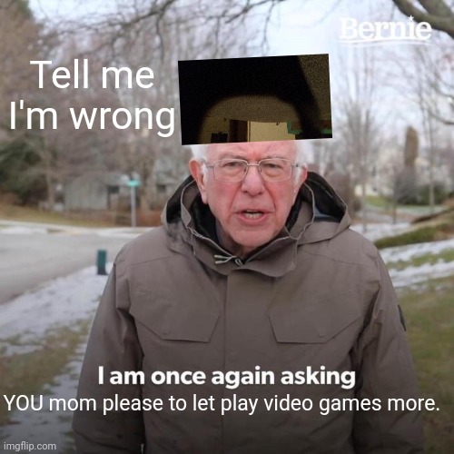 Bernie I Am Once Again Asking For Your Support Meme | Tell me I'm wrong; YOU mom please to let play video games more. | image tagged in memes,bernie i am once again asking for your support | made w/ Imgflip meme maker