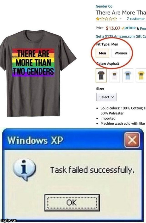 Fail | image tagged in task failed successfully,2 genders | made w/ Imgflip meme maker