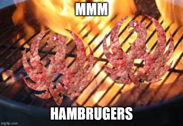  MMM; HAMBRUGERS | image tagged in hamburgers,guns,puns | made w/ Imgflip meme maker