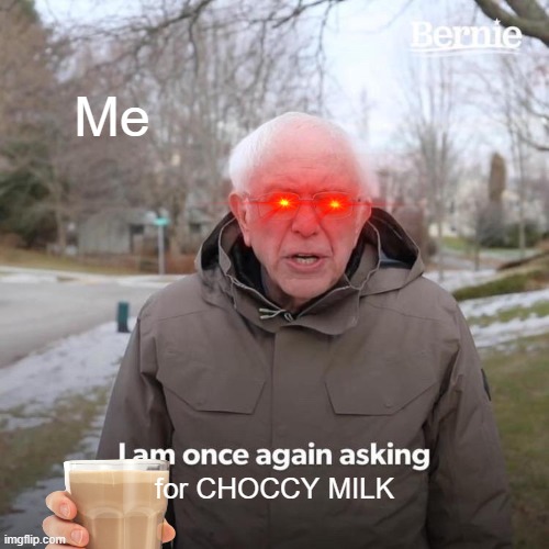 Bernie I Am Once Again Asking For Your Support | Me; for CHOCCY MILK | image tagged in memes,bernie i am once again asking for your support | made w/ Imgflip meme maker