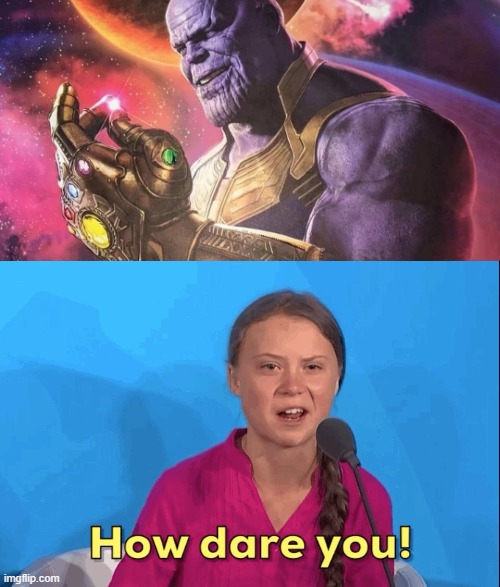 Greta's not afraid of anyone | image tagged in thanos snap,greta thunberg how dare you,brave,save the earth | made w/ Imgflip meme maker