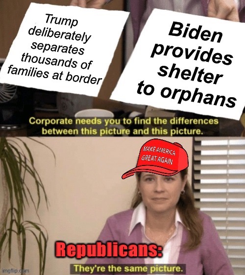 Things that make you go hmmm | image tagged in trump vs biden kids in cages,corporate needs you to find the differences,maga,conservative logic,conservative hypocrisy,border | made w/ Imgflip meme maker