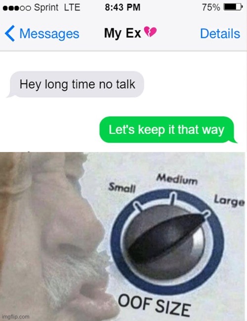 LOL | image tagged in oof size large,uh oh,funny,texting,roast,ex | made w/ Imgflip meme maker