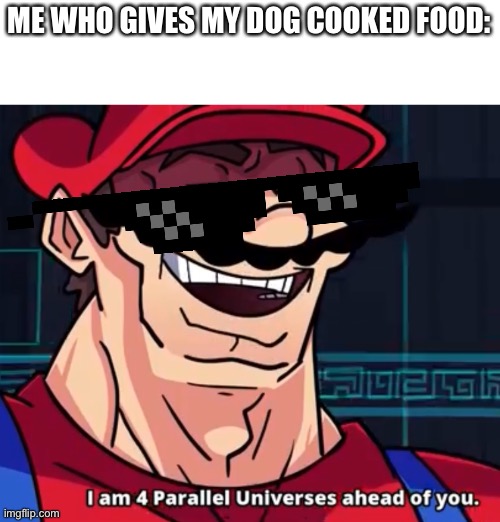 I Am 4 Parallel Universes Ahead Of You | ME WHO GIVES MY DOG COOKED FOOD: | image tagged in i am 4 parallel universes ahead of you | made w/ Imgflip meme maker