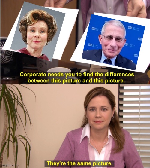 Tell me it ain't so | image tagged in memes,they're the same picture,dr fauci,covid-19,harry potter,dolores umbridge | made w/ Imgflip meme maker