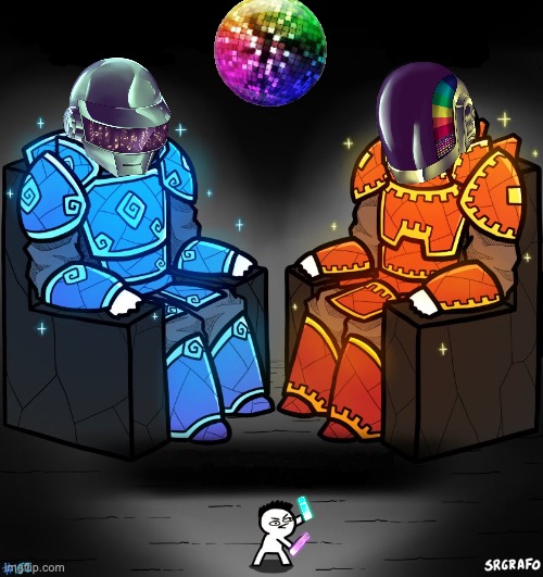 2 Daft Punks & a raver | image tagged in 2 gods and a peasant,daft punk | made w/ Imgflip meme maker