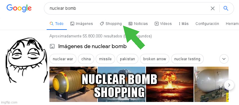 nuclear bomb | NUCLEAR BOMB
SHOPPING | image tagged in nuclear explosion | made w/ Imgflip meme maker