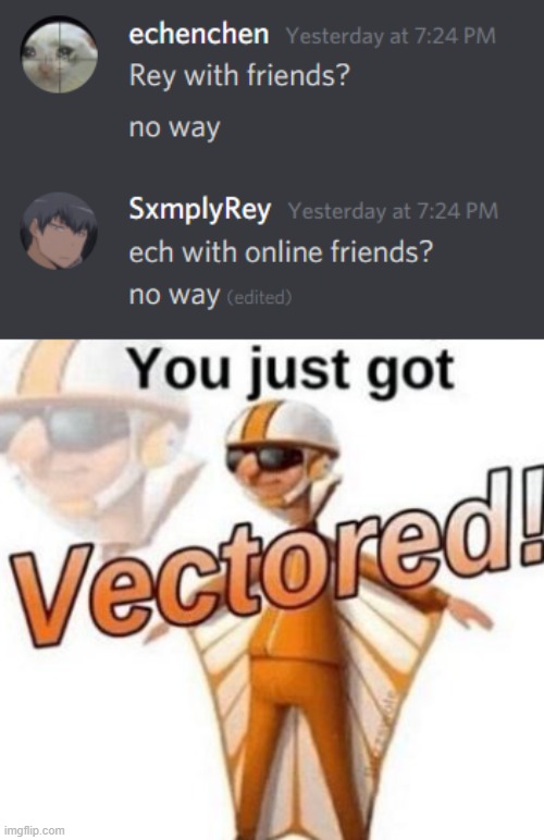 echenchen with online friends? | image tagged in you just got vectored | made w/ Imgflip meme maker