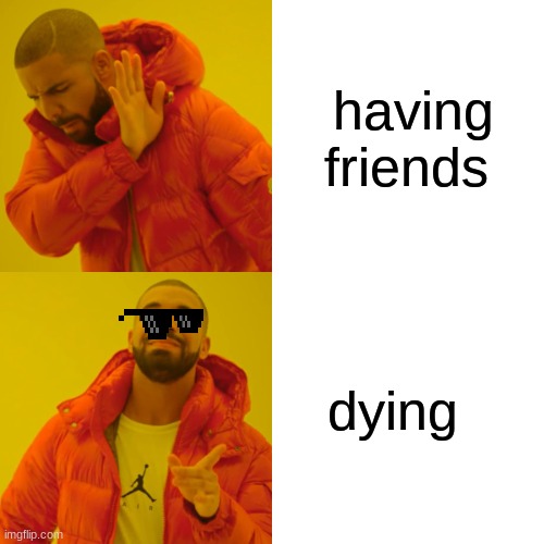 idk it looked funny | having friends; dying | image tagged in memes,drake hotline bling | made w/ Imgflip meme maker