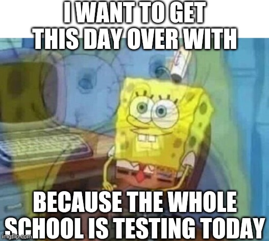 Much Screaming Later | I WANT TO GET THIS DAY OVER WITH; BECAUSE THE WHOLE SCHOOL IS TESTING TODAY | image tagged in internal screaming | made w/ Imgflip meme maker