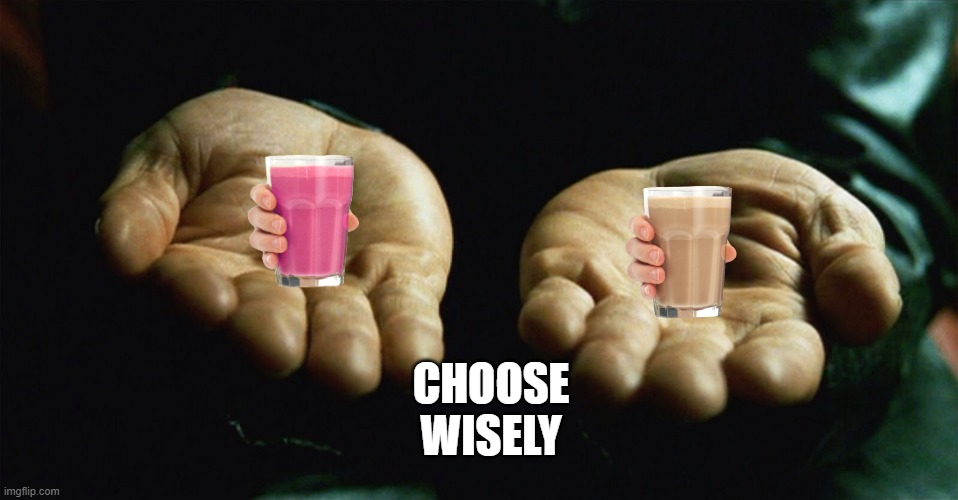 Red pill blue pill | CHOOSE WISELY | image tagged in red pill blue pill | made w/ Imgflip meme maker