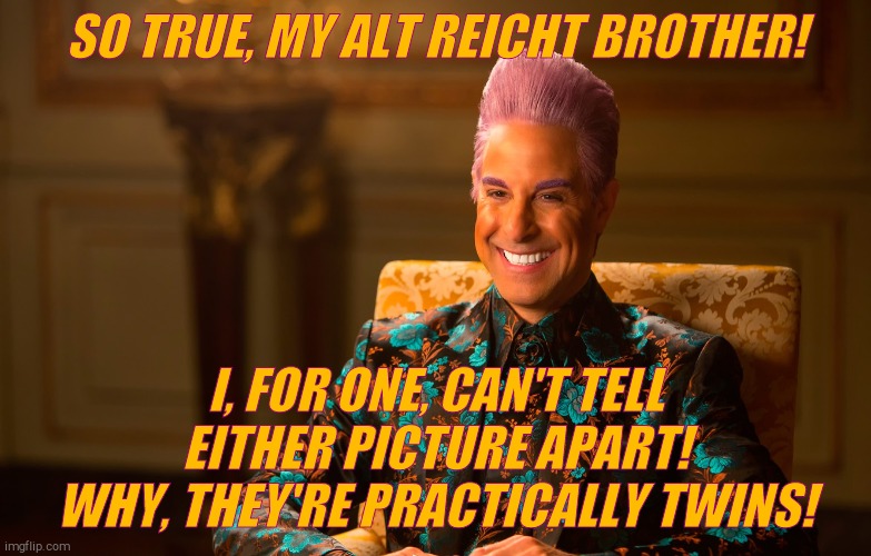 Caesar Fl | SO TRUE, MY ALT REICHT BROTHER! I, FOR ONE, CAN'T TELL EITHER PICTURE APART! WHY, THEY'RE PRACTICALLY TWINS! | image tagged in caesar fl | made w/ Imgflip meme maker