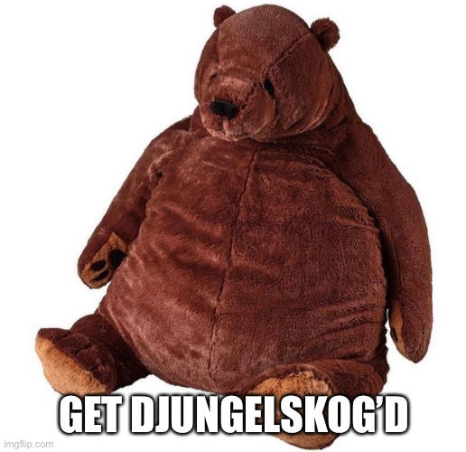 GET DJUNGELSKOG’D | image tagged in memes,bear,djungelskog | made w/ Imgflip meme maker