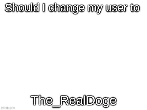 Blank White Template | Should I change my user to; The_RealDoge | image tagged in blank white template | made w/ Imgflip meme maker