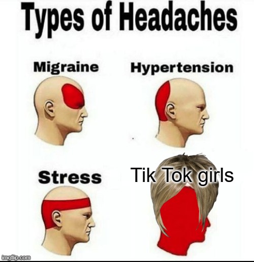 Types of Headaches meme | Tik Tok girls | image tagged in types of headaches meme | made w/ Imgflip meme maker