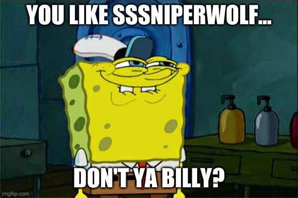 Don't You Squidward Meme | YOU LIKE SSSNIPERWOLF... DON'T YA BILLY? | image tagged in memes,don't you squidward | made w/ Imgflip meme maker