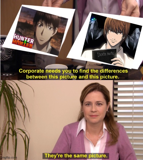 young chrollo + light yagami = ✨TWINS✨ | image tagged in memes,they're the same picture | made w/ Imgflip meme maker