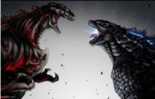 image tagged in shin gojira vs legendary godzilla | made w/ Imgflip meme maker