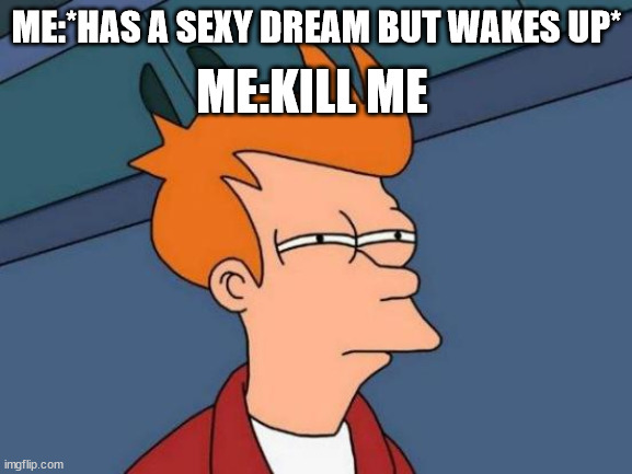 Futurama Fry Meme | ME:KILL ME; ME:*HAS A SEXY DREAM BUT WAKES UP* | image tagged in memes,futurama fry | made w/ Imgflip meme maker