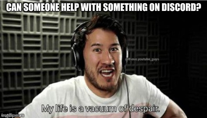 My life is a vacuum of despair | CAN SOMEONE HELP WITH SOMETHING ON DISCORD? | image tagged in my life is a vacuum of despair | made w/ Imgflip meme maker