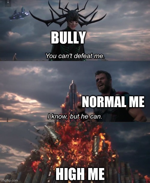 You can't defeat me | BULLY; NORMAL ME; HIGH ME | image tagged in you can't defeat me,funny memes | made w/ Imgflip meme maker