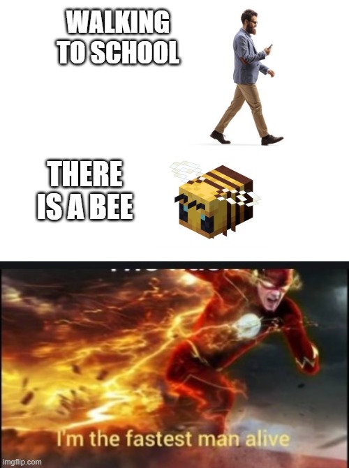 the only time your faster than Usain bolt | WALKING TO SCHOOL; THERE IS A BEE | image tagged in blank white template,memes,school meme | made w/ Imgflip meme maker