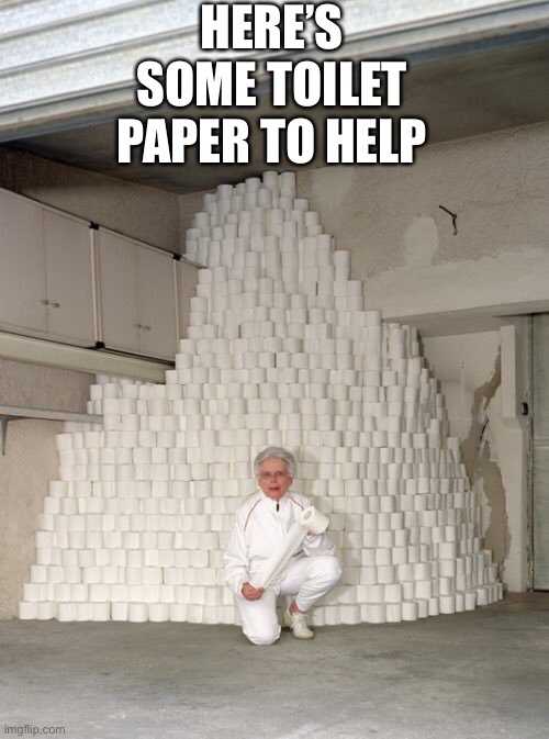 mountain of toilet paper | HERE’S SOME TOILET PAPER TO HELP | image tagged in mountain of toilet paper | made w/ Imgflip meme maker