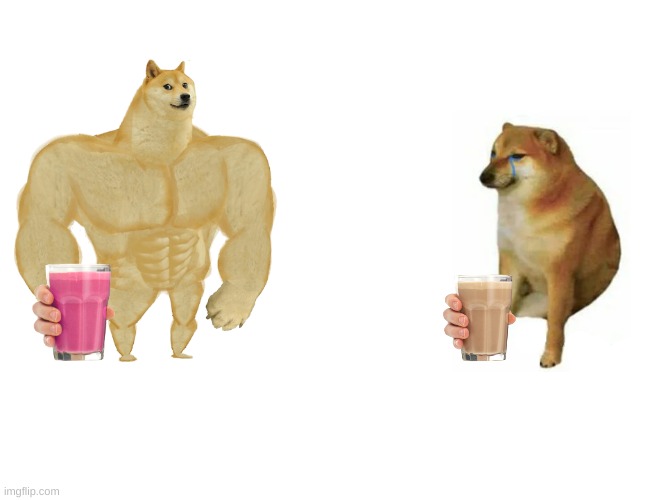 This needs no explaining | image tagged in memes,buff doge vs cheems,straby milk,choccy milk,no words | made w/ Imgflip meme maker