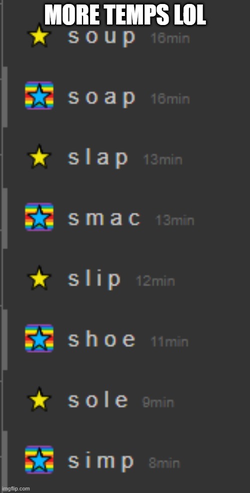 s i m p | MORE TEMPS LOL | image tagged in s i m p | made w/ Imgflip meme maker