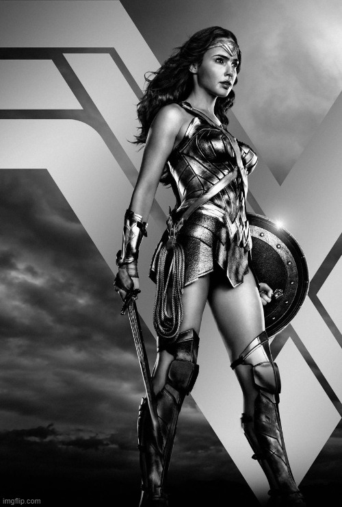 no text needed eh? | image tagged in wonder woman black white | made w/ Imgflip meme maker