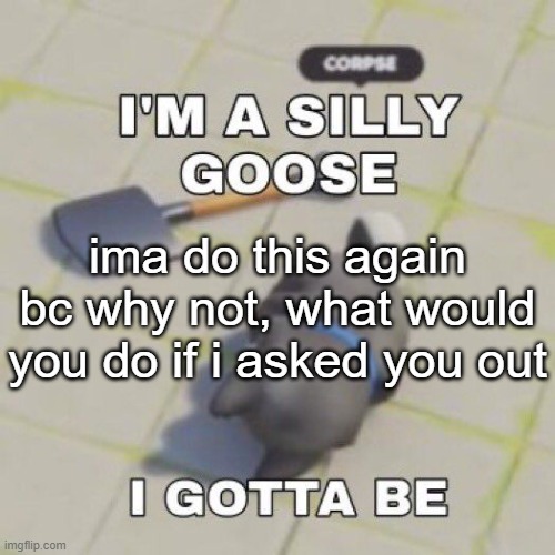 silly goose | ima do this again bc why not, what would you do if i asked you out | image tagged in silly goose | made w/ Imgflip meme maker