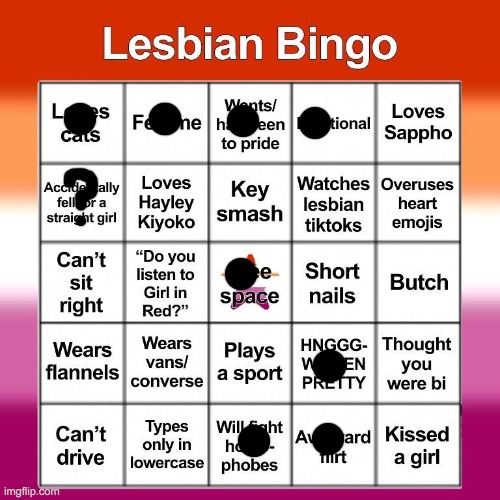 E | image tagged in lesbian bingo | made w/ Imgflip meme maker
