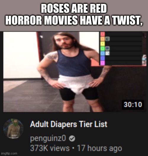 WHy is this in my recommendations, youtube? | ROSES ARE RED
HORROR MOVIES HAVE A TWIST, | image tagged in funny,youtube,memes,roses are red,roses are red violets are are blue | made w/ Imgflip meme maker