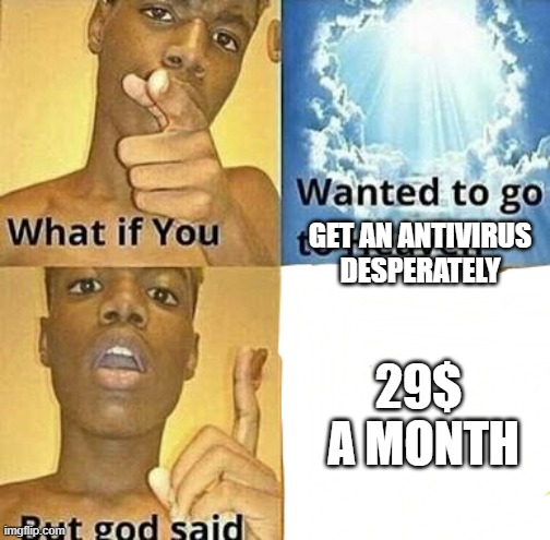 What if you wanted to go to Heaven | GET AN ANTIVIRUS DESPERATELY; 29$  A MONTH | image tagged in what if you wanted to go to heaven | made w/ Imgflip meme maker