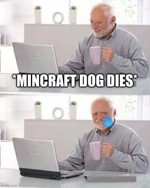 RIP | *MINCRAFT DOG DIES* | image tagged in memes,hide the pain harold | made w/ Imgflip meme maker