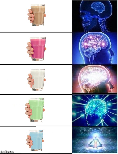 Bluby Milk | image tagged in expanding brain 5 panel | made w/ Imgflip meme maker