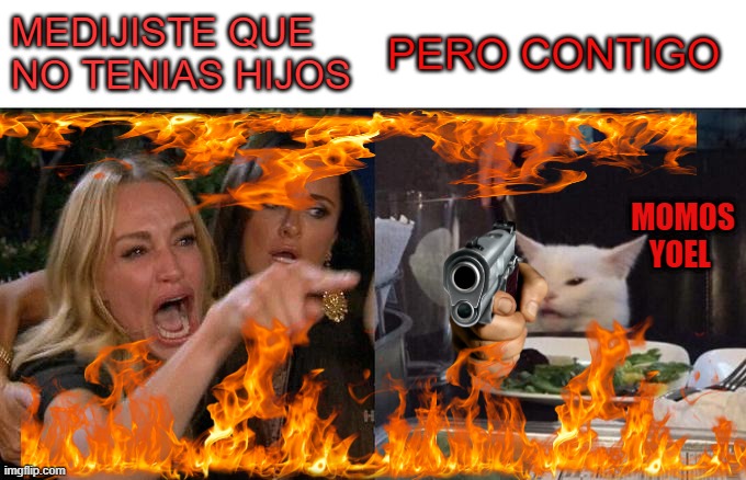 ih | MEDIJISTE QUE NO TENIAS HIJOS; PERO CONTIGO; MOMOS YOEL | image tagged in memes,woman yelling at cat | made w/ Imgflip meme maker