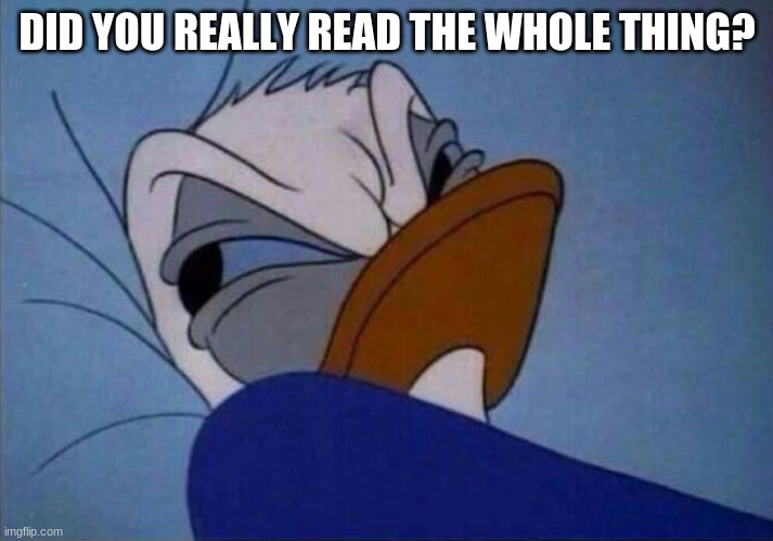 angry donald duck  | DID YOU REALLY READ THE WHOLE THING? | image tagged in angry donald duck | made w/ Imgflip meme maker
