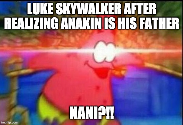 NANI | LUKE SKYWALKER AFTER REALIZING ANAKIN IS HIS FATHER; NANI?!! | image tagged in nani | made w/ Imgflip meme maker