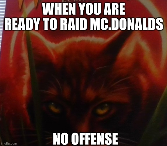 warrior cat mcdonalds meme | WHEN YOU ARE READY TO RAID MC.DONALDS; NO OFFENSE | image tagged in memes | made w/ Imgflip meme maker