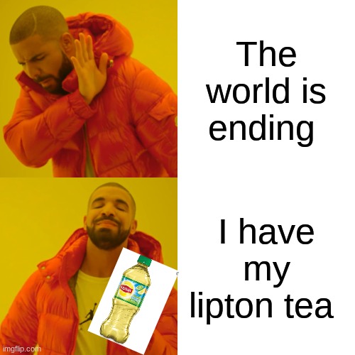 LIPTON  TEA |  The world is ending; I have my lipton tea | image tagged in memes,drake hotline bling | made w/ Imgflip meme maker